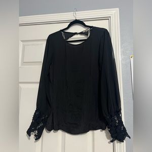Black long sleeve shirt with lace and open back - size large